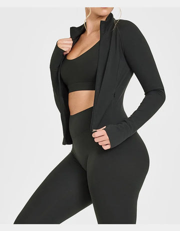 Fitness yoga sports jacket for women stand-up collar zipper sports top breathable quick dry long sleeve gym exercise clothing