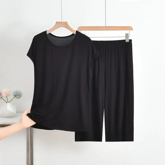 Summer Modal Pajamas Pijamas For Women Sleeveless Loungewear Thin O-Neck Pullover Pajamas Set Solid Color Loose 6XL Home Suit
