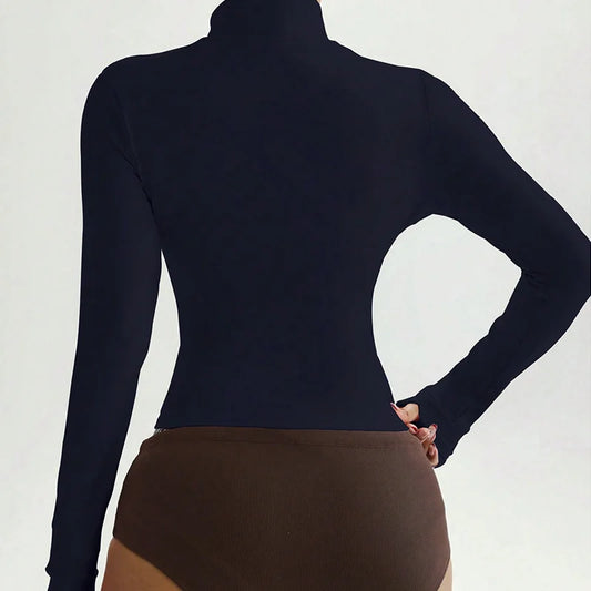 SVEIC Yoga Long Sleeve Jackets Sport Top Zipper Contrast Color Running Workout Training Fitness Sportwear Coat Gym Woman Clothes