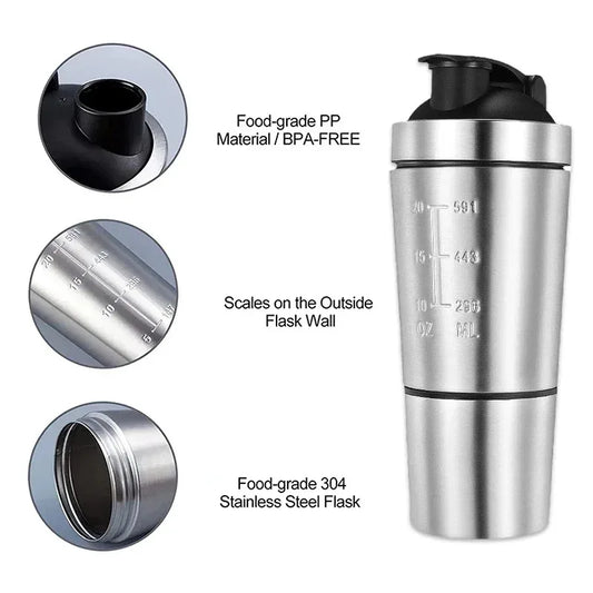 New Detachable Double Layer Stainless Steel Vacuum Whey Protein Powder Sports Shaker Water Bottle for Outdoor Use