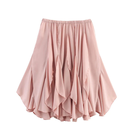 Women's Ruffled Mini Skirt High Waist Elastic Waist Asymmetric Hem Skirt Spring and Summer New Casual Slim Chic Short Skirt