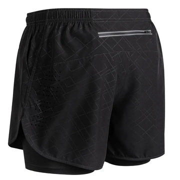 Summer men's reflective running shorts Fitness quick drying double-layer shorts Men's exercise training bodybuilding shorts