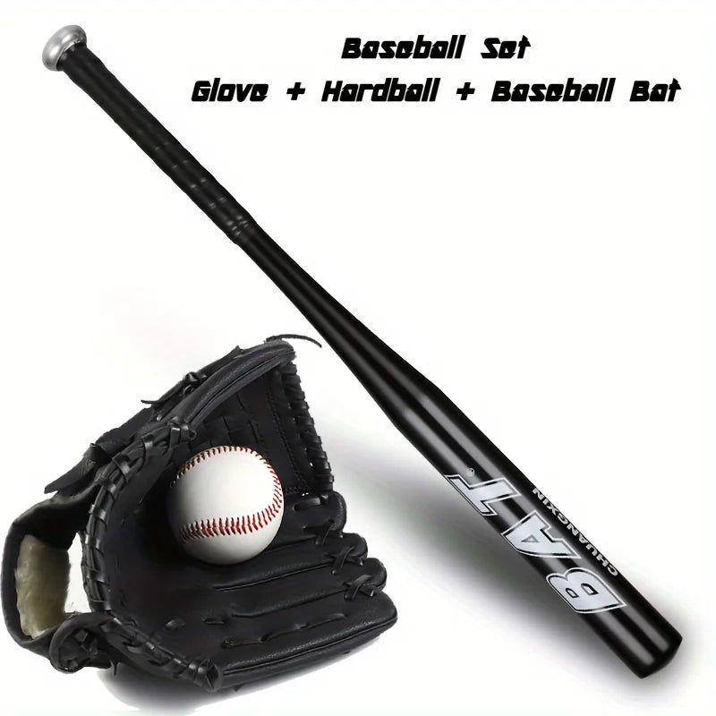 Baseball Kit Teenagers Baseball Catchers Glove Baseball Bat Aluminum Alloy Beginner  Baseball Training Set Black Blue Silvery