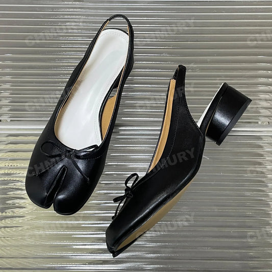 CHMURY Black White Tabi Ballet 3cm Slingback Heels Pumps Shoes for Women with Bow 2025