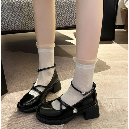 Women Loafers Retro Brown Mary Jane Shoes Women Pu Leather Thick Heels Lolita Shoes Woman Uniform Pumps Ankle Buckle Shoes