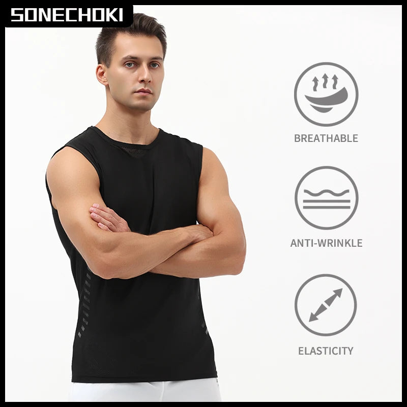 Running Vest Men Loose Sleeveless Shirt Muscle Tank Top Gym Sportswear for Male Fitness Basketball Workout Tee Mesh Breahthable