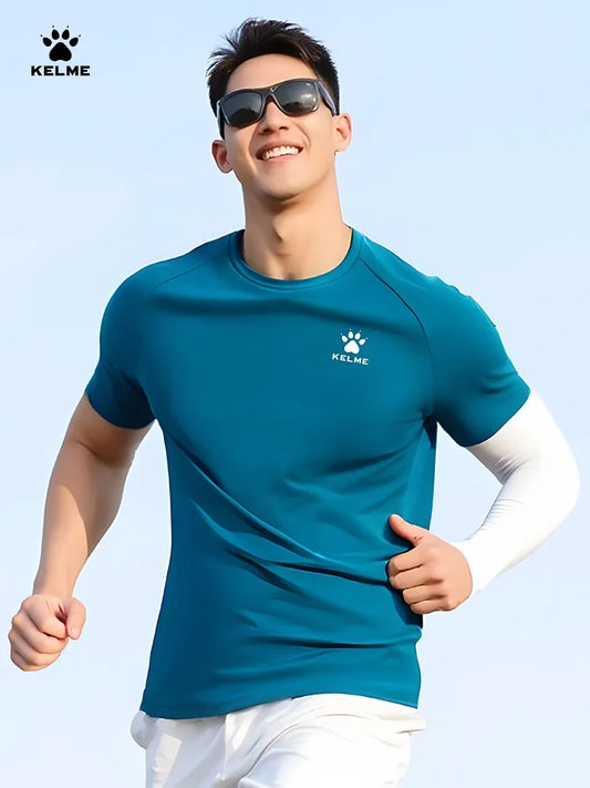 Kelme Men's Sports T-shirt Ice Silk Football Quick-drying Short-sleeved Fitness Outdoor Running Training Breathable Soccer Top