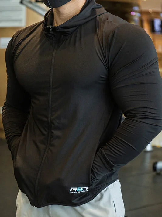 Outdoor sun protection suit, men's thin quick drying long sleeved fitness and sports jacket, professional running and training s