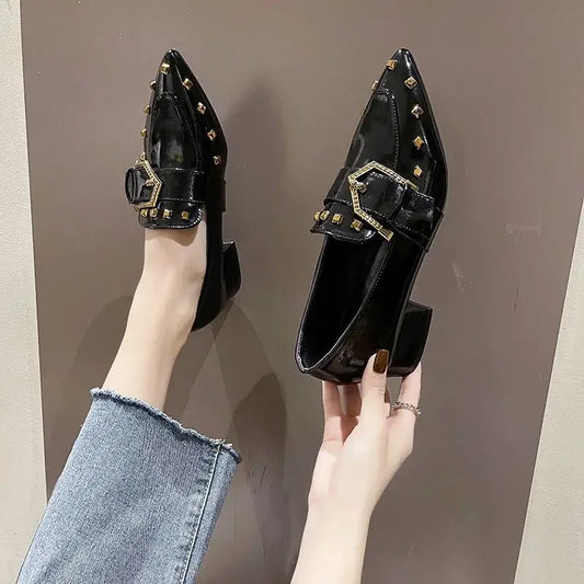 Pointed Toe with Medium Heels Block Heel Ladies Pumps Square Chunky Women's Shoes 39 on Sale Young Popular Spring Discount Y2k