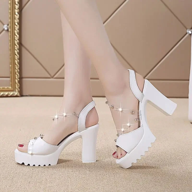 Chic and Elegant Rivet Thick Heel Women's Sandals Wholesale Vip Low Price 2025 Trend Luxury Summer on Offer Comfort Ladies Shoes