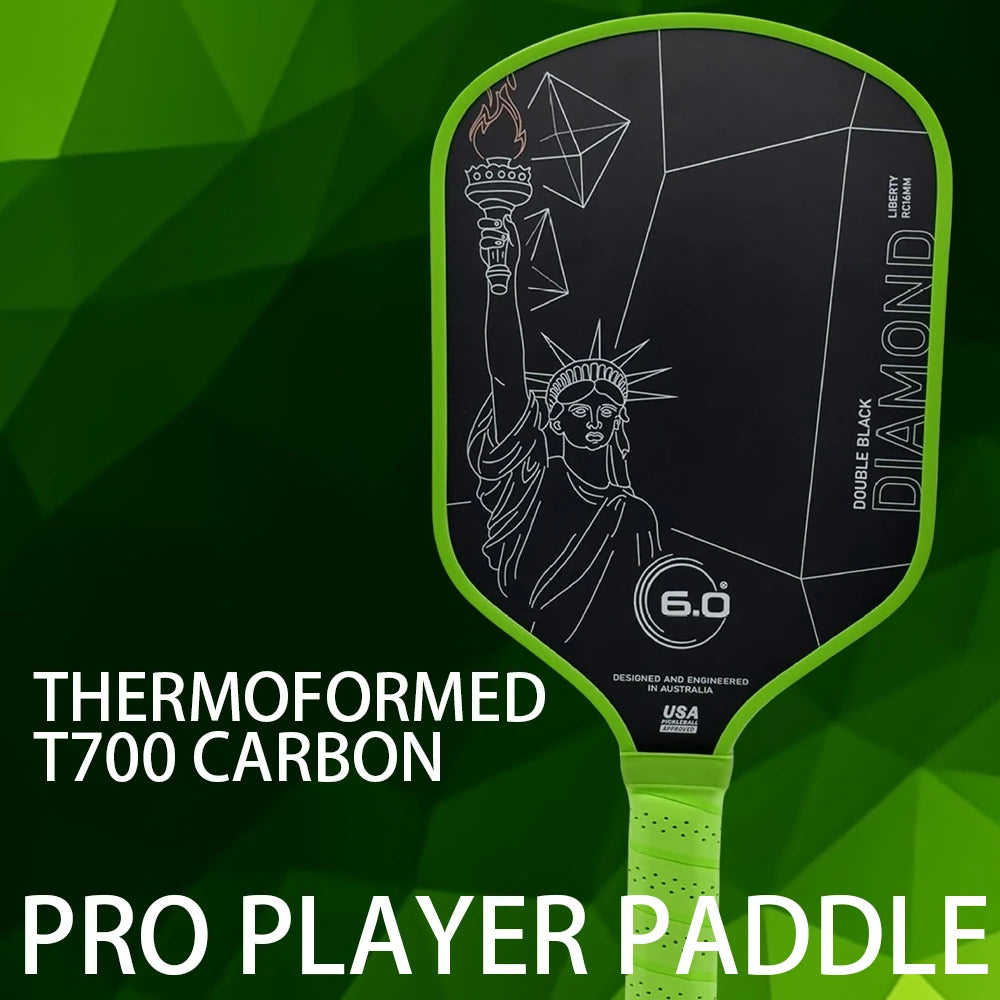 Six Zero Double Black Diamond Pro: Thermoformed T700 Carbon 16mm USA Approved Pickleball Paddle