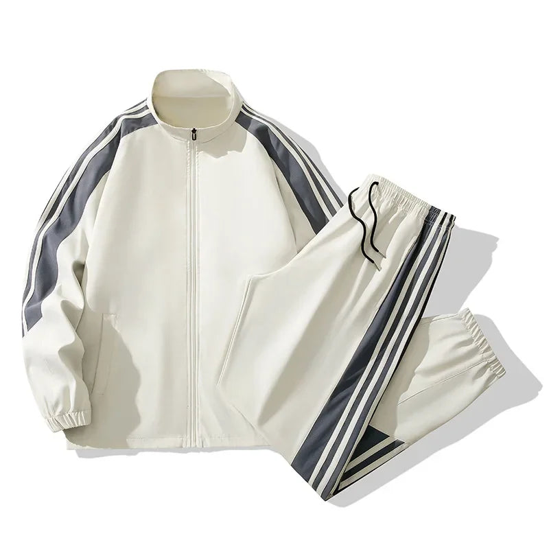 New 2025 Sporty Casual Men's Three-Stripes Set Couple's Fashionable Workwear Comfortable Fit Male Female Clothing Combo