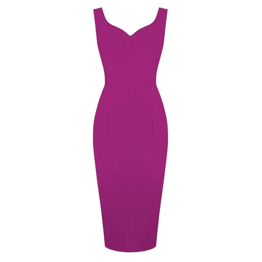 2024 New Sexy Sweetheart Neck Sleeveless Office Midi Pencil Dresses for Women's Y2K Vintage Red Solid Elegant Slim Bodycon Dress