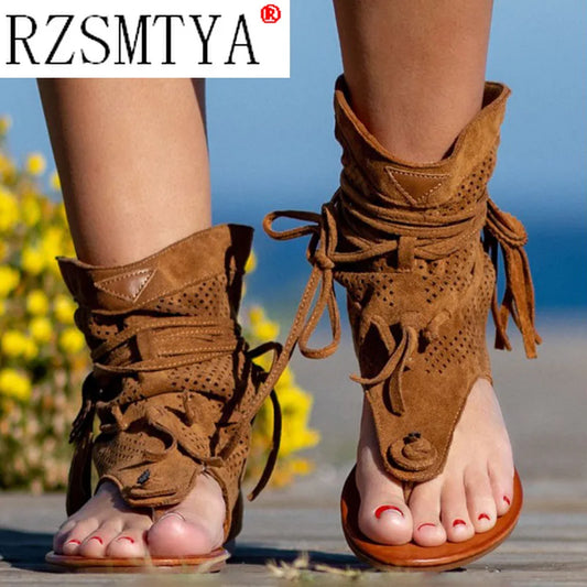 Women's Retro Sandals Gladiator Ladies Clip Toe Vintage Boots Casual Tassel Rome Fashion Summer Woman Shoes Female 2020 New