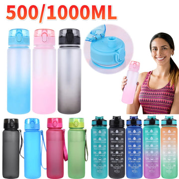 500/1000ML Water Bottle Sport Frosted Water Bottle Outdoor Leak Proof Portable Drinking Cup with Handle for Outdoor Gym Sports