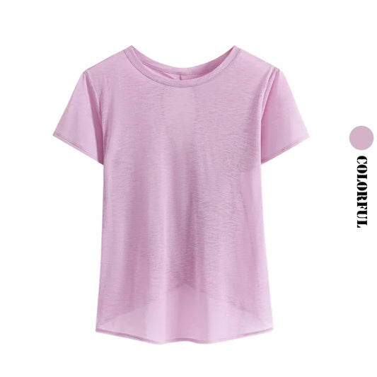 DRUR Women Thin Summer Sweatshirt Quick Dry Yoga Shirts Open Back Athletic Gym Slouchy Crop Running Tees Sports Tops Activewear