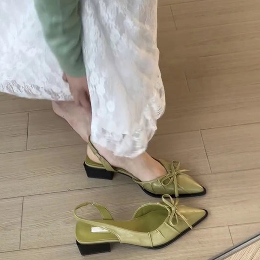 Summer Fashion Butterfly-knot Pointed Toe Women Sandals Casaul Low Heel Slingbacks Ladies Casual Dress Street Style Shoes