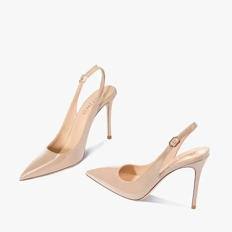 Sexy high-heeled sandals with pointed tips and elegant 2025 summer patent leather strappy fashionable party women's shoes