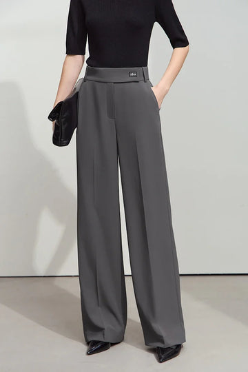 Minimalist Contrast Color Letter Embroidered Wide-leg Pants Spring New Casual Loose Commuter Trousers