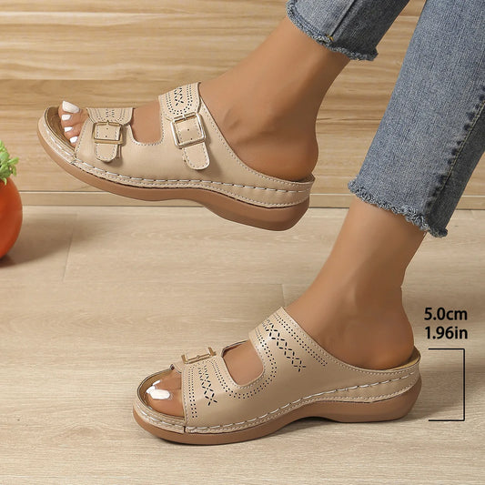 2025 Summer Fashion Women Wedge Slippers Premium Orthopedic Open Toe Shoes for Women Anti-slip Platform Retro Slippers Female