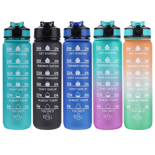1000ml Water Bottle with Time Scale Outdoor Fitness Sports Bike Water Cup with Straw BPA Free Home Drinking Kettle