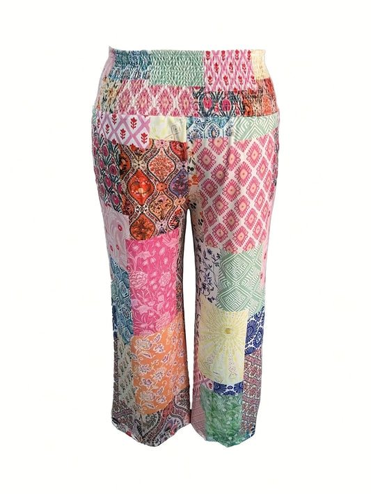 Women Fashion Floral Printed Wide Leg Pants Female Casual High Waisted Loose Long Trousers