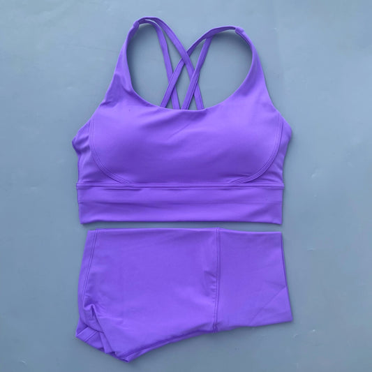 Solid Color gym bike Yoga Set short Legging +cross sport bra Tracksuit  Athletic Women Gym Suit Comprehensive Training Jogging