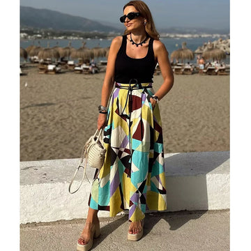 Summer Skirts Women's New Fashion Print High Waist Skirt Chic and Elegant Joker Street Women's Holiday Travel Skirts