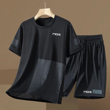 Hot selling new men's badminton training letter print comfortable and breathable round neck T-shirt set outdoor sportswear