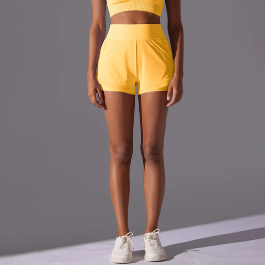 Loose Sports Shorts Women's High-waisted Double-layer Anti-slip Yoga Fitness Pants Running Fast Dry Training Outside Wearing Hot