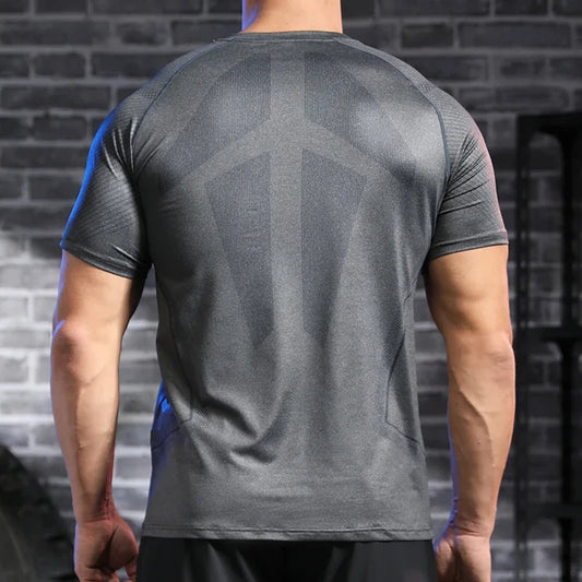 Men Summer Short Sleeve Sweatshirt High Quality Breathable Gym Clothing Fitness Muscle Fit Shirt Yoga Tees Running T-shirt