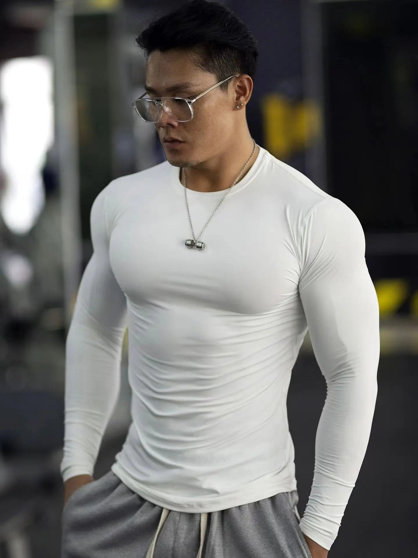 2025 Summer New Men's Fashion Tight Running T-shirt Fitness Training Long Sleeve Sports Shirt Cycling Slow Running Loose Top