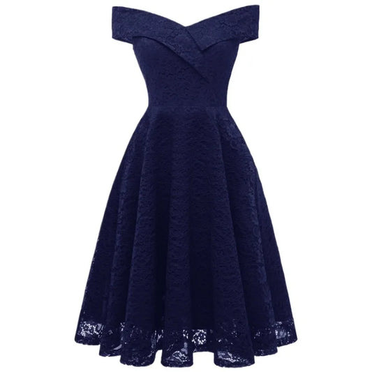 2024 New Vintage Women 1950s Sleeveless One-shoulder Lace Dress Casual Spring Summer Sexy Dress Bridesmaid Party Evening Dresses