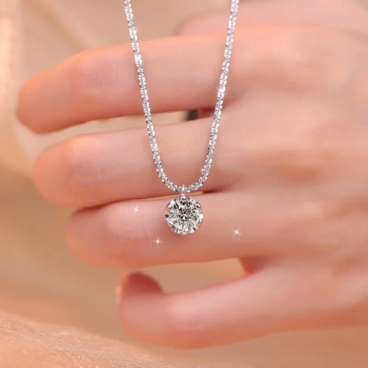 0.5-2CT Women's Necklace Super Sparkly D Color VVS1 Moissanite Pendant S925 sterling silver chain plated Jewelry