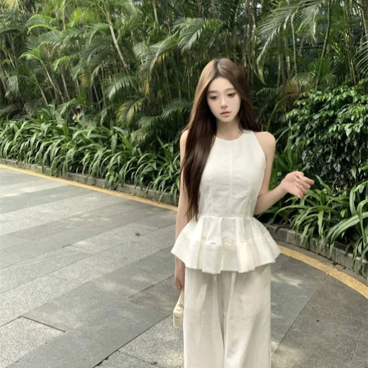 Pant Sets for Women 2 Pieces Ruffle New Matching Chic and Elegant Clothes Full Casual Luxury Promotion Wide Leg Trousers Woman