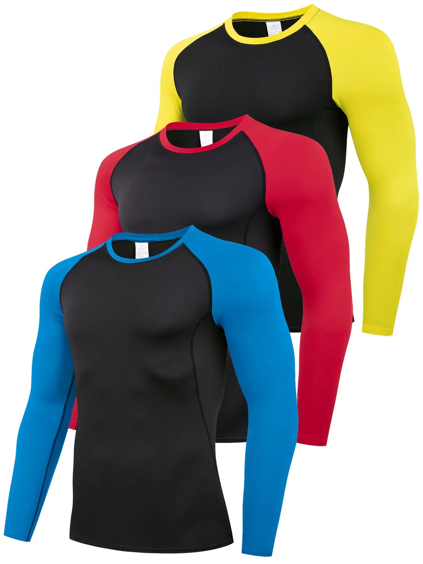 Men's Compression Fitness Top, Quick-Dry Sweat-Wicking Long Sleeve Casual Sport Base Layer, Durable Color Block Pullover Top Fit
