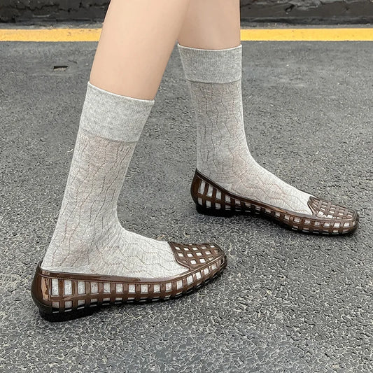 2025 women's new jelly shoes shallow mouth sandals, PVC outdoor casual square toe sandals, lazy people step on them sandals