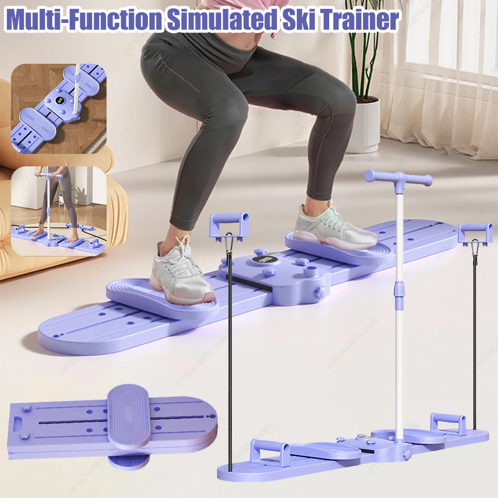 Foldable Fitness Ski Machine Ski Trainer with Handle and Pull Rope Pelvic Floor Muscle Exercise Equipment for Full Body Workout