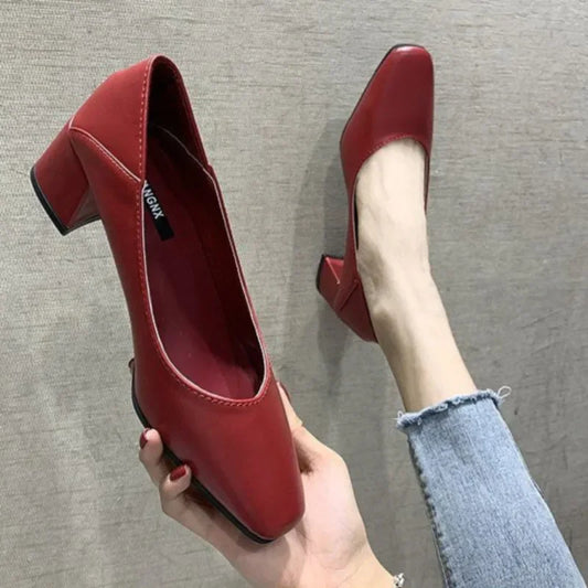 Chunky Heels Block Heel Women's Shoes Square Toe Ladies Pumps with Medium Y2k Elegant Dress Chic Young on Promotion High Quality