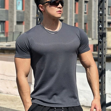 Quick-drying Slim Fit Men Sport T-shirt Summer Running Round Neck fitness Training Clothes Stretch Short Sleeves T-shirt men top