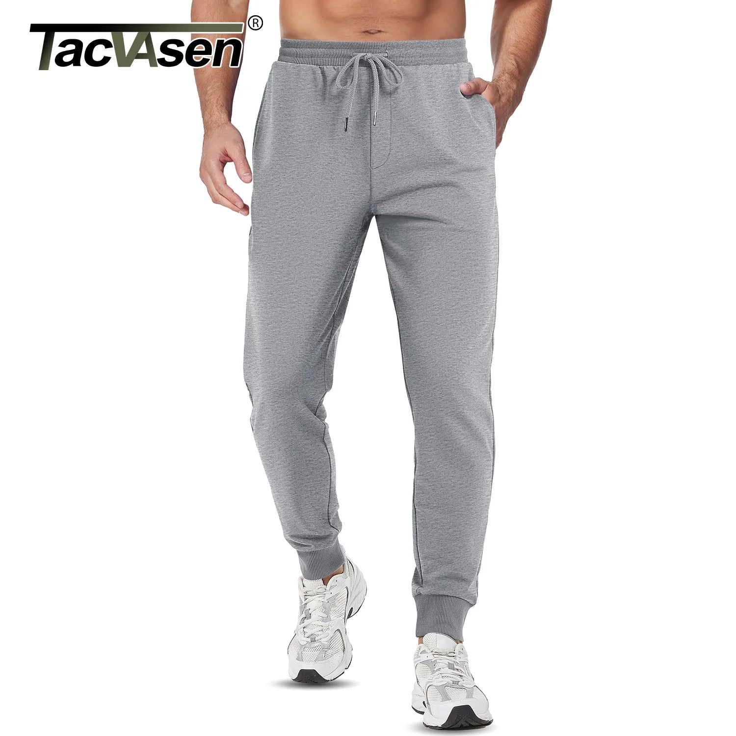TACVASEN Quality Cotton Sweatpants Mens Lightweight Elastic Waist Sport Pants Outdoor Gym Workout Athletic Pants Running Jogger