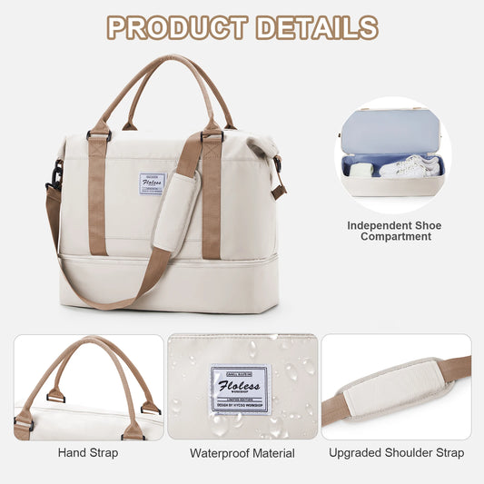 Travel Duffel Bag,Sports Tote Gym Bag Shoulder Weekender Overnight Bag for Women, Carry on Bag with Wet Pocket Expandable Bag