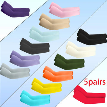 5 Pairs of Short Ice Silk Arm Guards |   Unisex Breathable and Lightweight Ice Sleeves |   8% Spandex Pure Color Outdoor Sports Sleeves