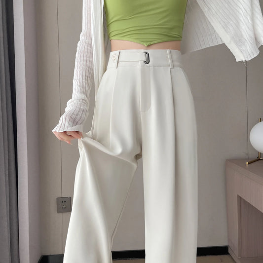 Summer Women's Casual Pants Wide Leg Pants Elegant Office Lady New Solid Color High Waist Loose Trousers Female