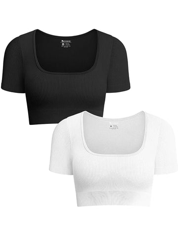 U-Neck Crop Top Solid Color High Waist Top Basic Sexy Gym Sport Fitness Running Top