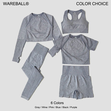 WAREBALL Seamless Women Yoga Pants Workout Sportswear Gym Clothing Fitness Long Sleeve Crop Top High Waist Leggings SportsTop