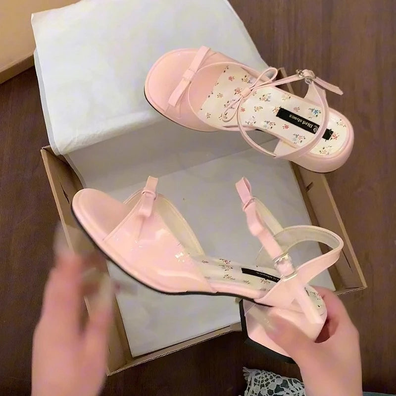 Summer Cover Toe Thick Heel Women Sandals Fashion Butterfly-knot Dress Shoes Women's Dancing Party Prom Sandalias