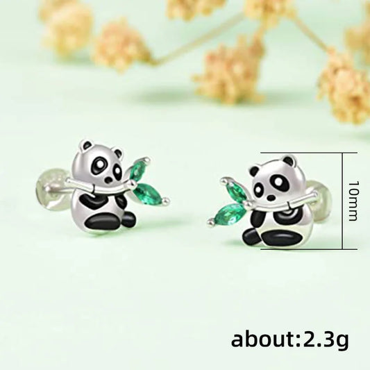 CAOSHI Dainty Chic Panda Stud Earrings for Women Trendy Daily Accessories with Bright Zirconia Delicate Design Cute Jewelry Gift