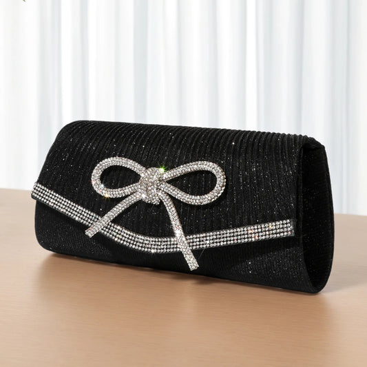 Women Evening Bag Bow Handbag Glitter Rhinestone Hobo Bag Adjustable Strap Wedding Party Prom Purse