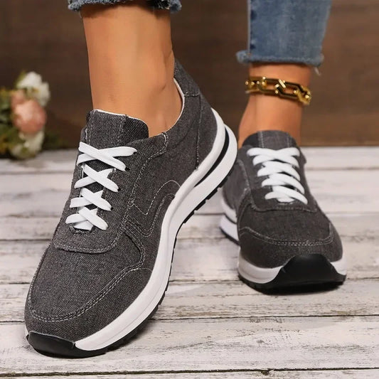 Women's Canvas Shoes 2024 Fashion Lace-Up Flat Sneakers Solid Color Casual Ladies Vulcanized Shoes Plus Size Zapatillas Mujer